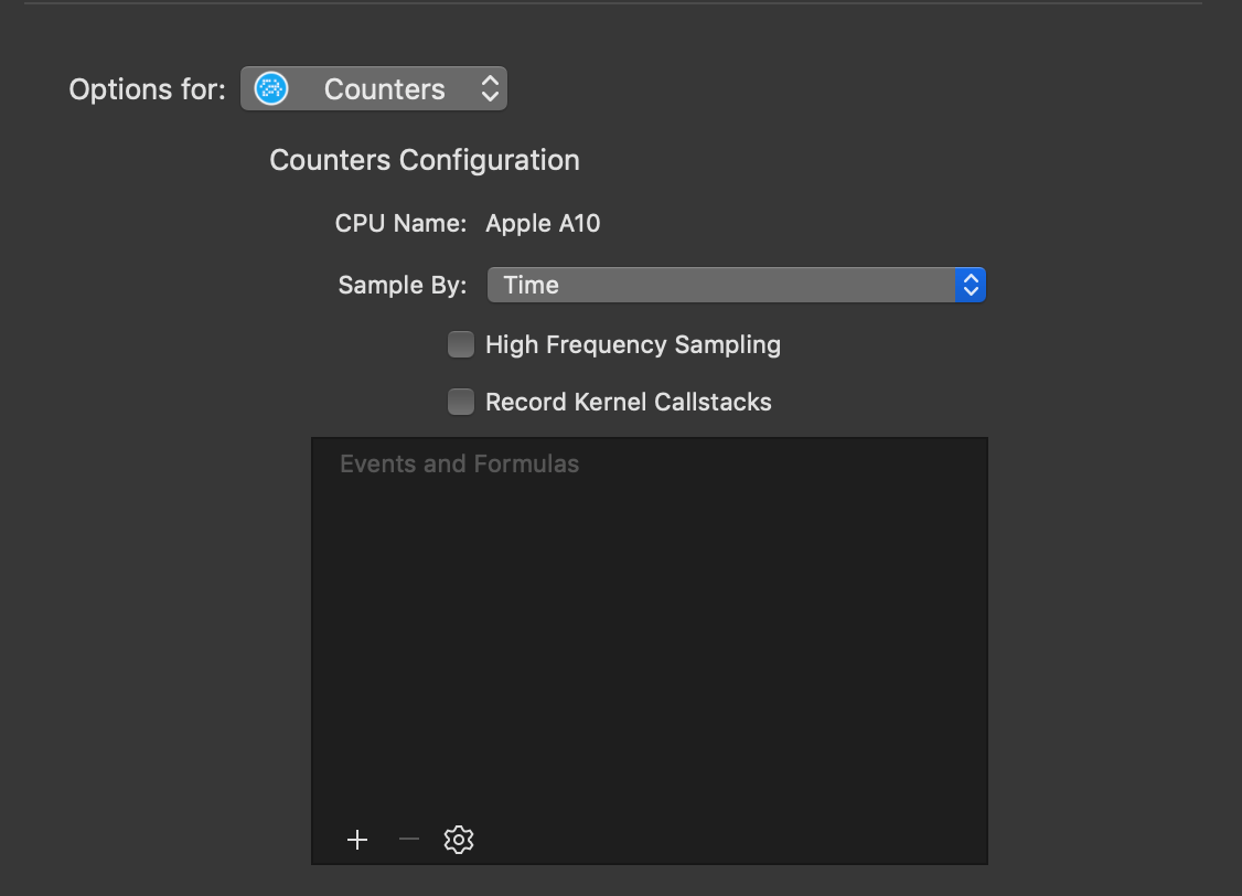 Counters Recording Options window