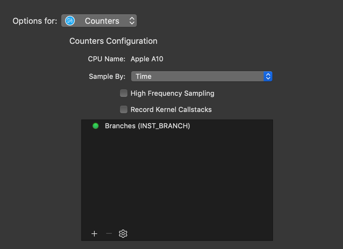 Counters configured to count branch instructions