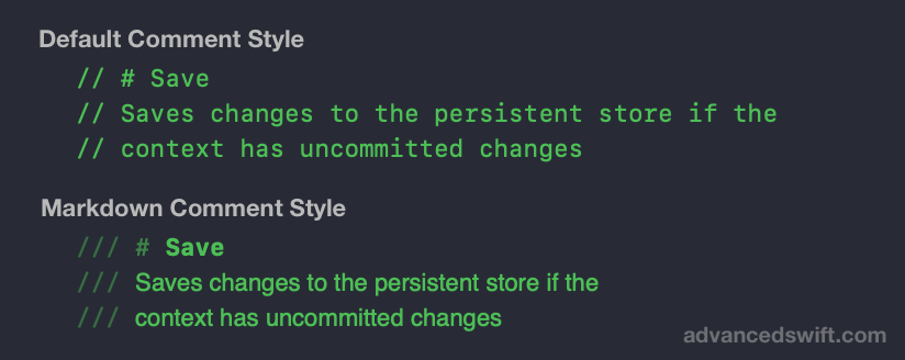 Swift Markdown Comment Style Compared To Default Comment Style