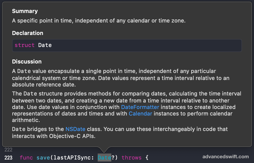 Date Quick Help Documentation Popup